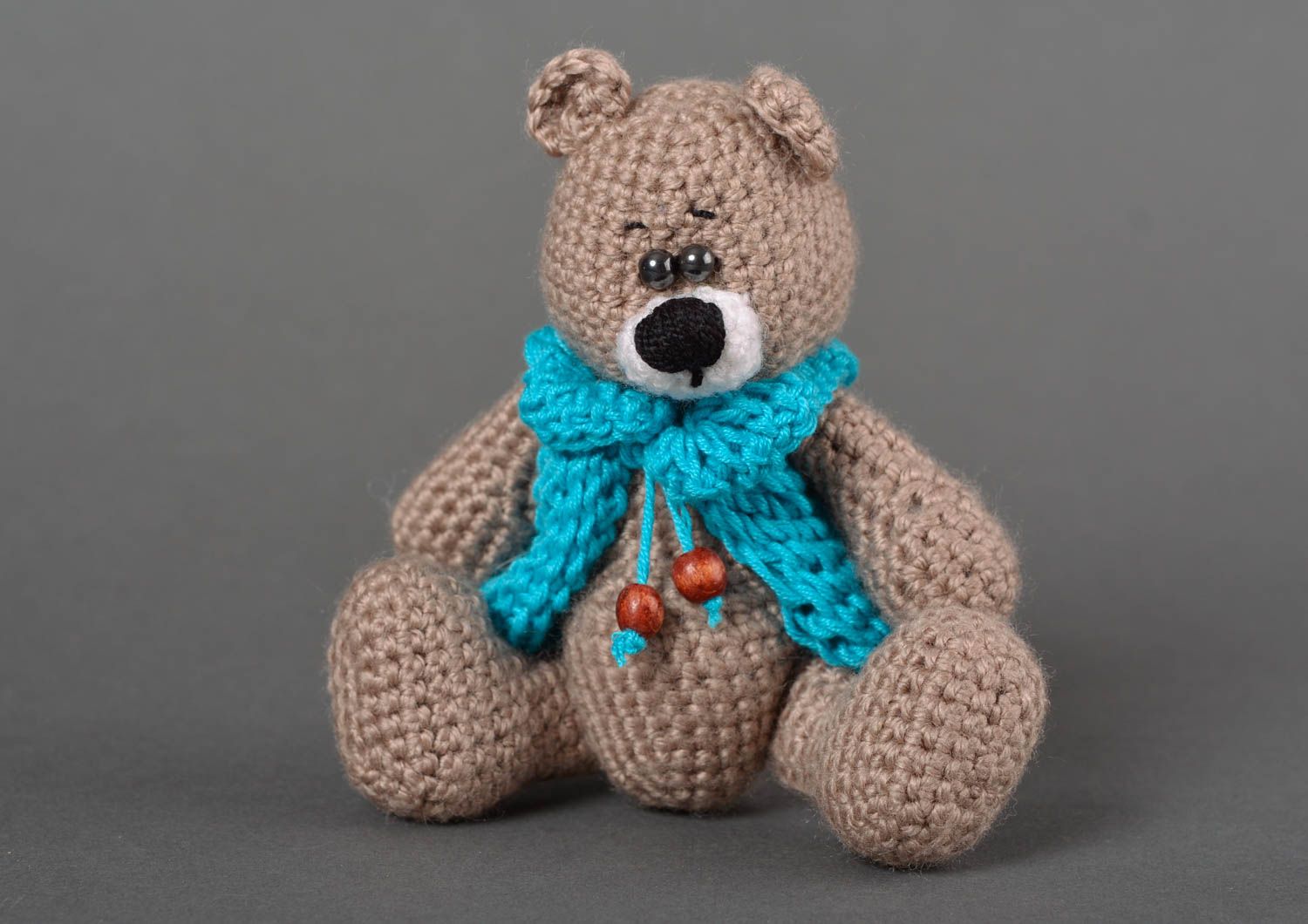 Jouet Ours tricoté fait main en fils de coton avec écharpe Cadeau pour enfant photo 1
