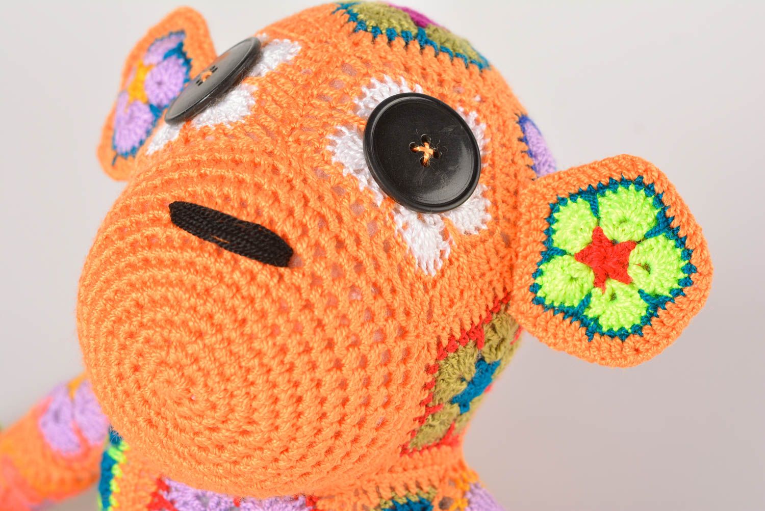Peluche singe orange Jouet tricot fait main à motif floral Cadeau enfant photo 2