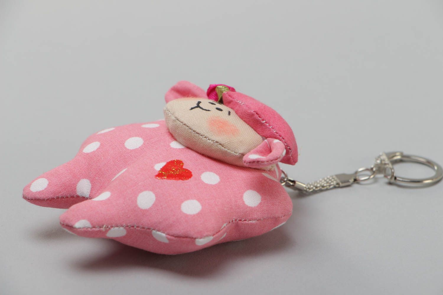 Soft toy keychain lamb handmade fabric pink beautiful toy accessory for purse photo 3
