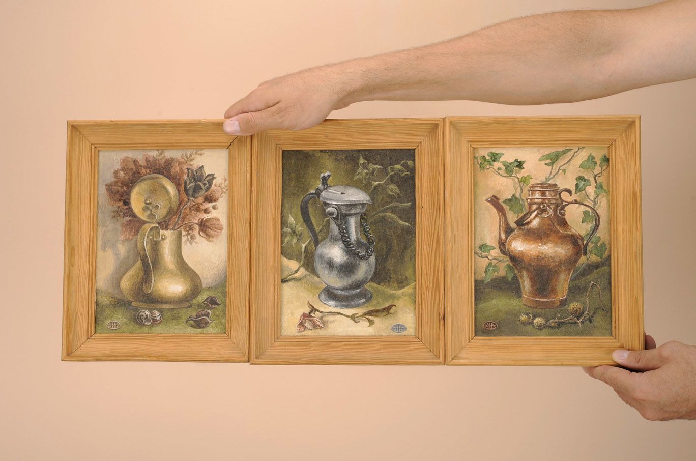 Triptych picture in wooden frame photo 1