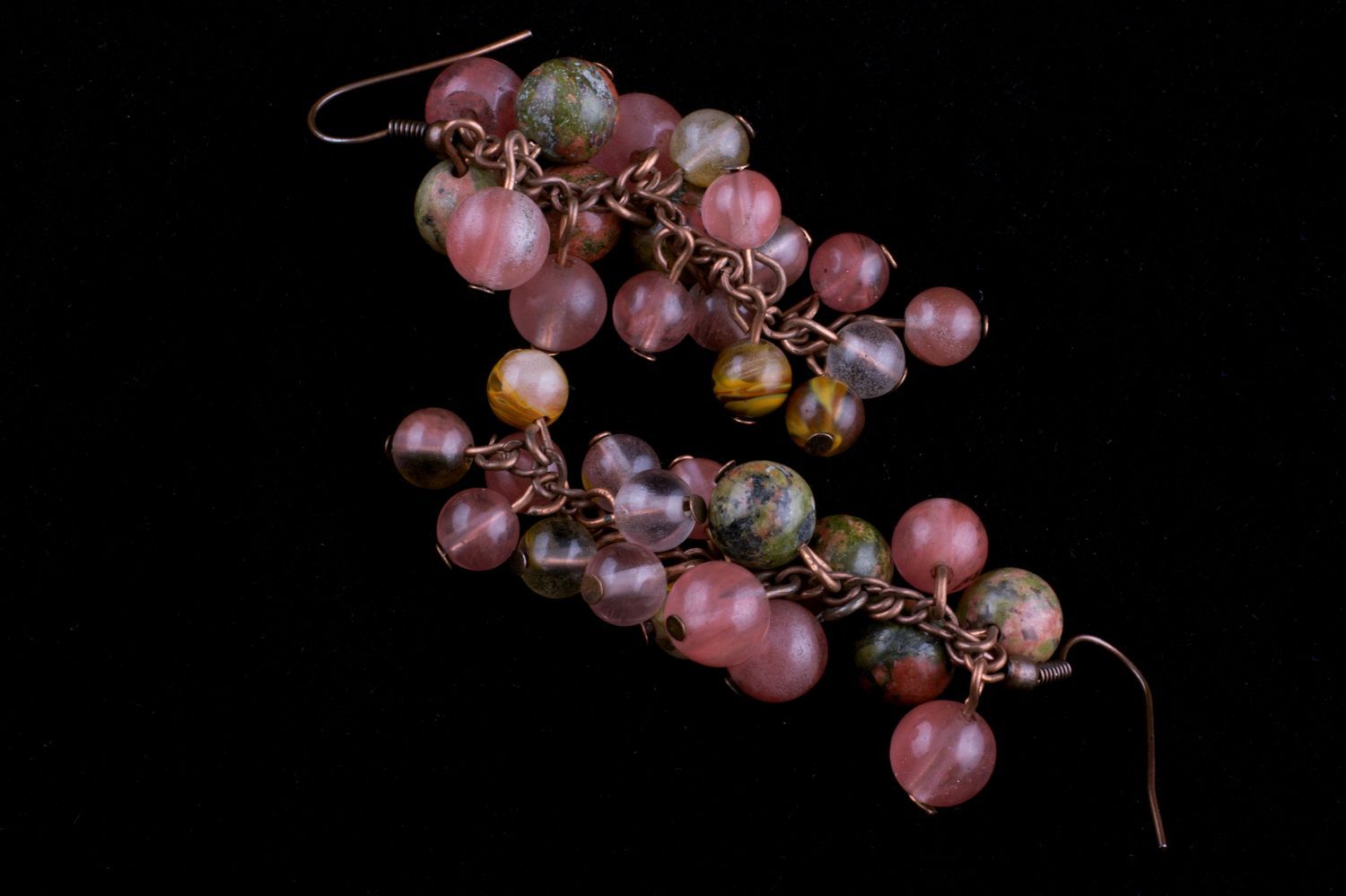 Серьги ручной работы серьги из натуральных камней серьги с подвесками розовын фото 4