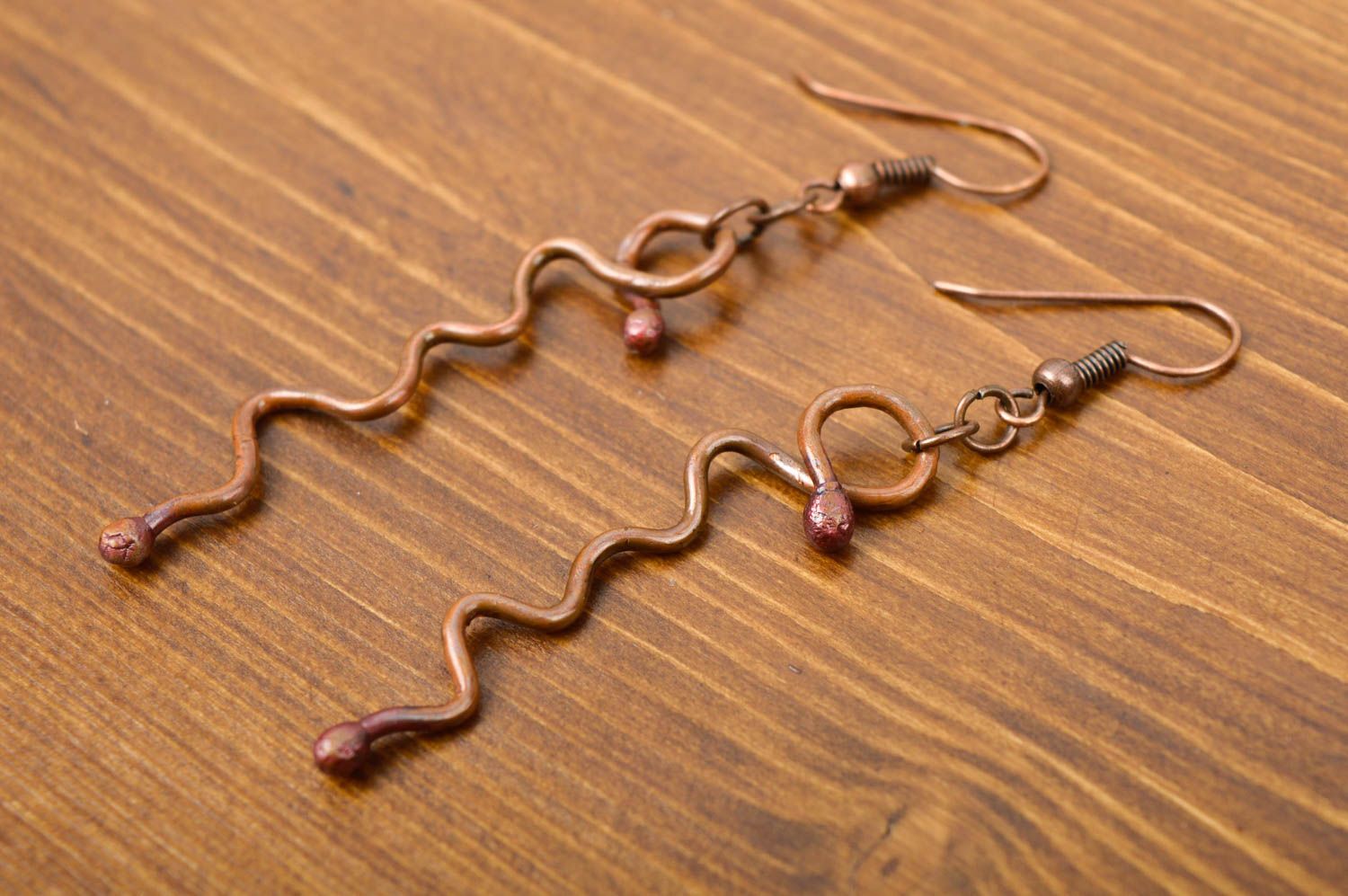 Handmade copper earrings designer long earrings beautiful accessory gift photo 2