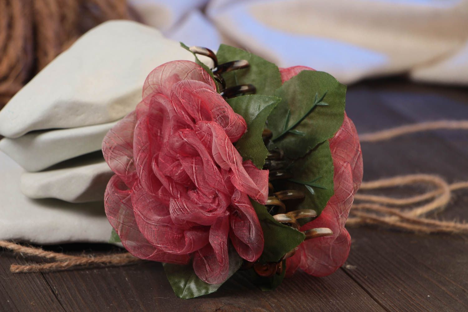 Unusual beautiful textile flower hair clip hand made designer photo 1