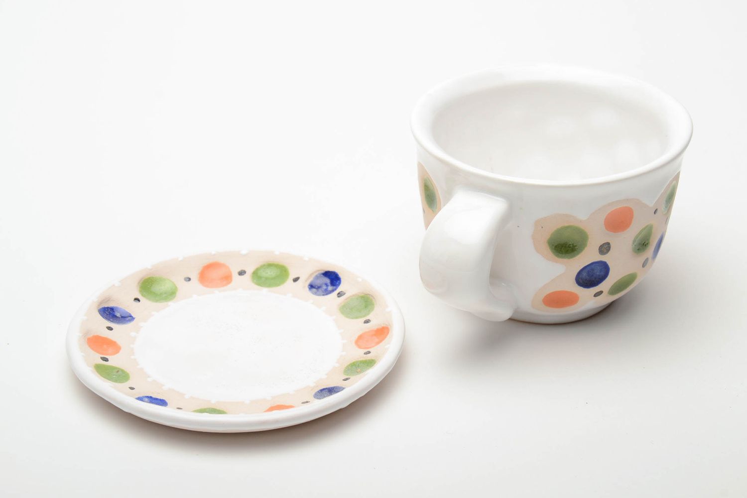  Tea ceramic cup and saucer with handmade pattern 0,63 lb photo 3
