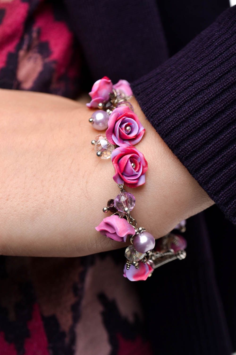 Polymer Schmuck in Lila handmade Armband mit Blumen tolles Geschenk für Frauen foto 2