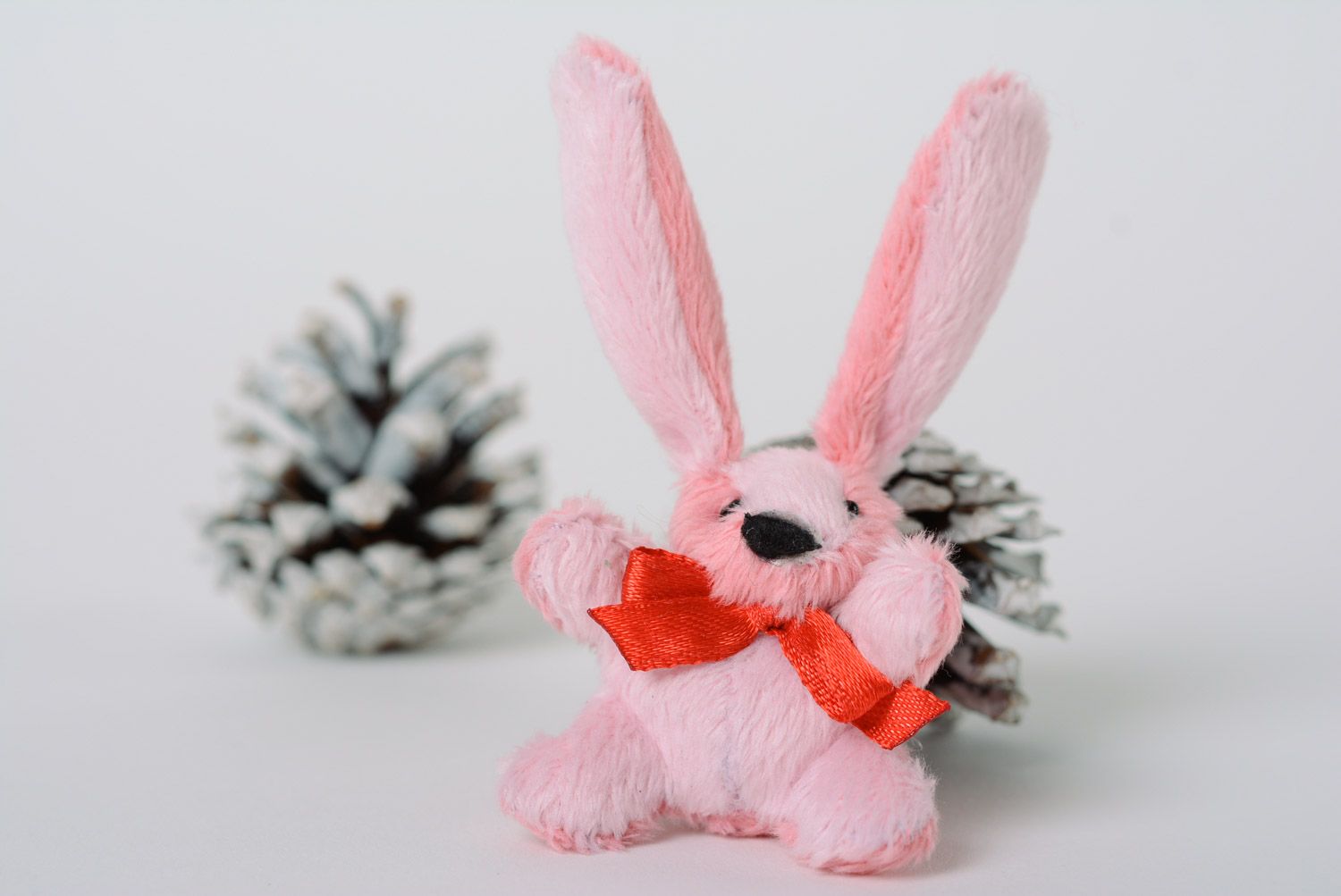 Beautiful pink soft keychain toy hare handmade photo 3