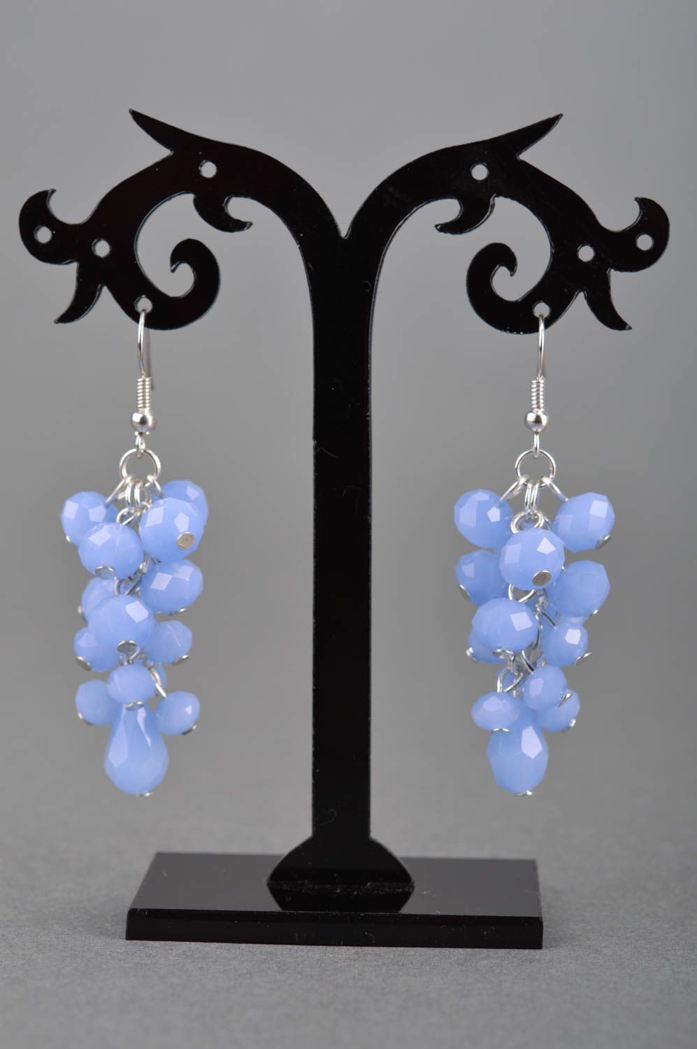 Beautiful blue handmade designer glass bead earrings Grapes photo 3