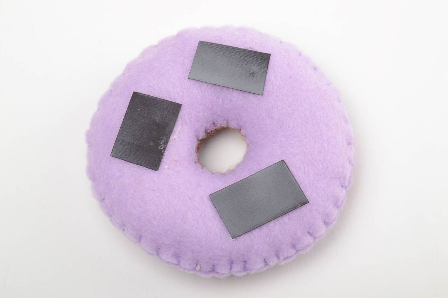 Handmade small felt soft toy fridge magnet violet cookie for kitchen decor photo 3
