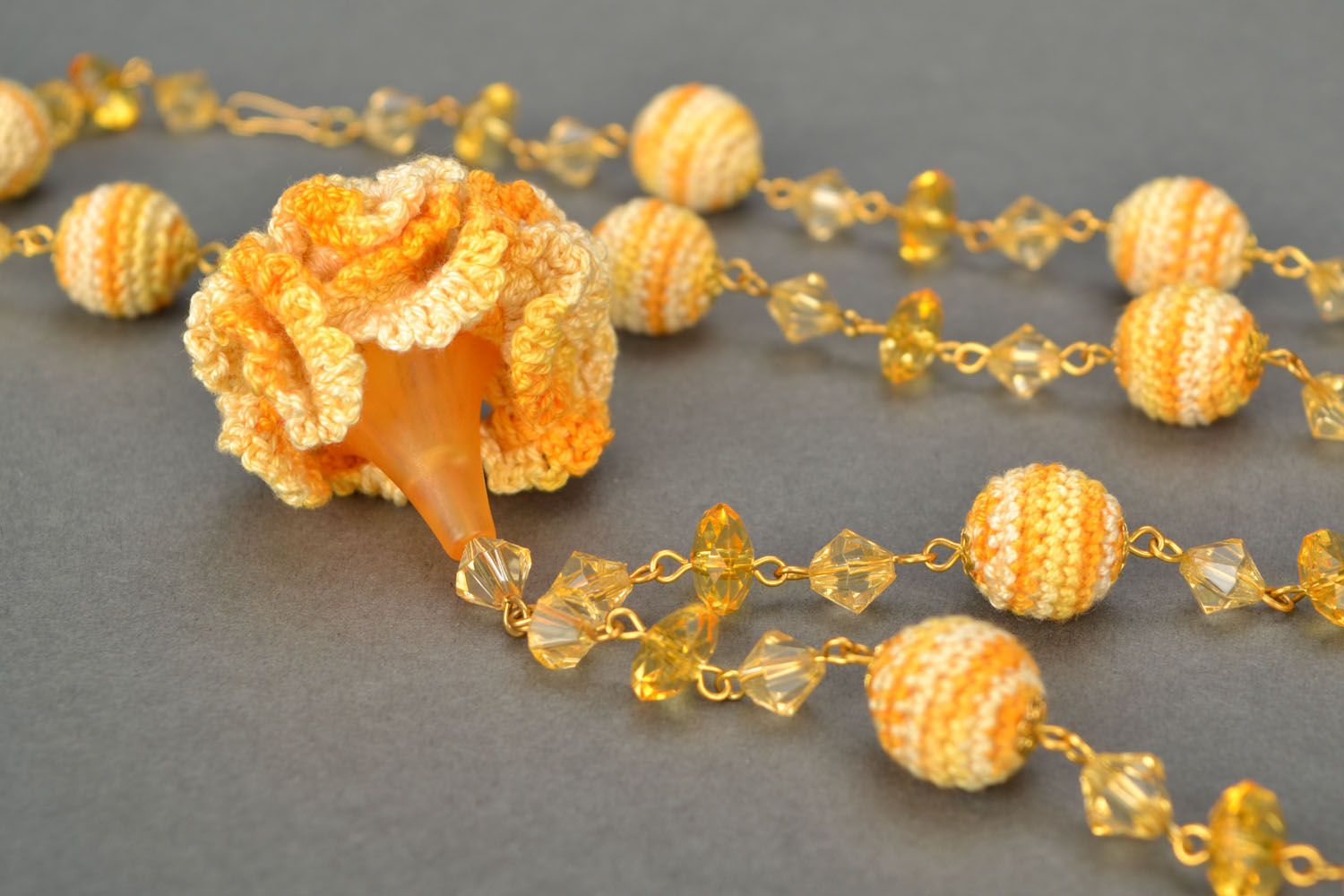 Handmade textile necklace Yellow Flower photo 4