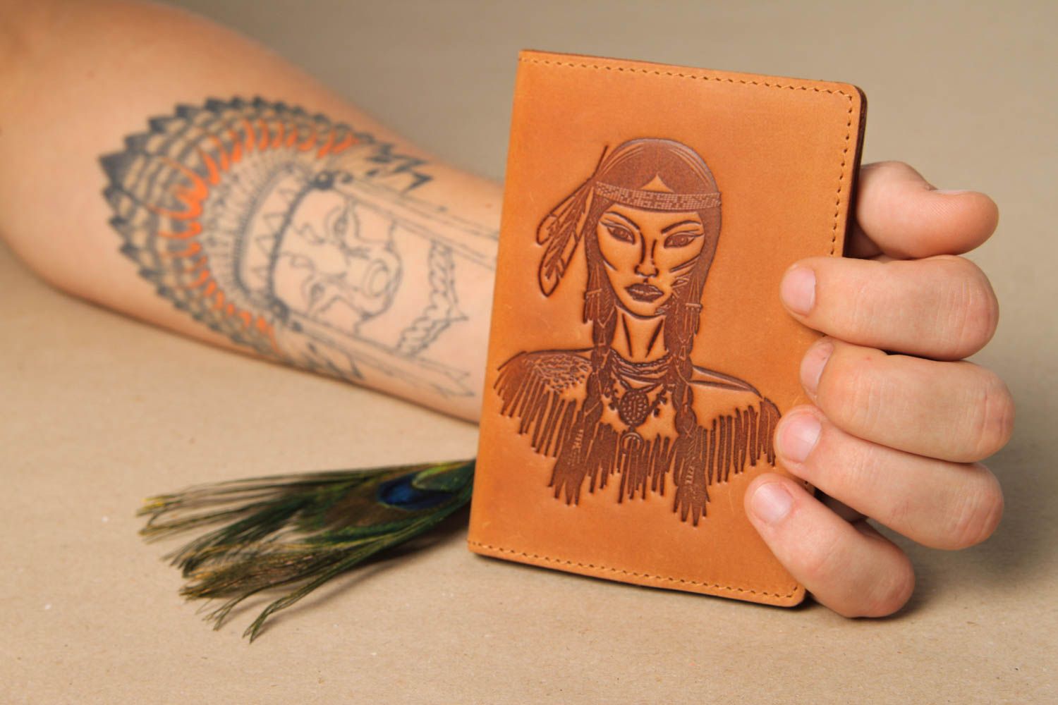 Unusual handmade passport cover leather goods handmade accessories gift ideas photo 1