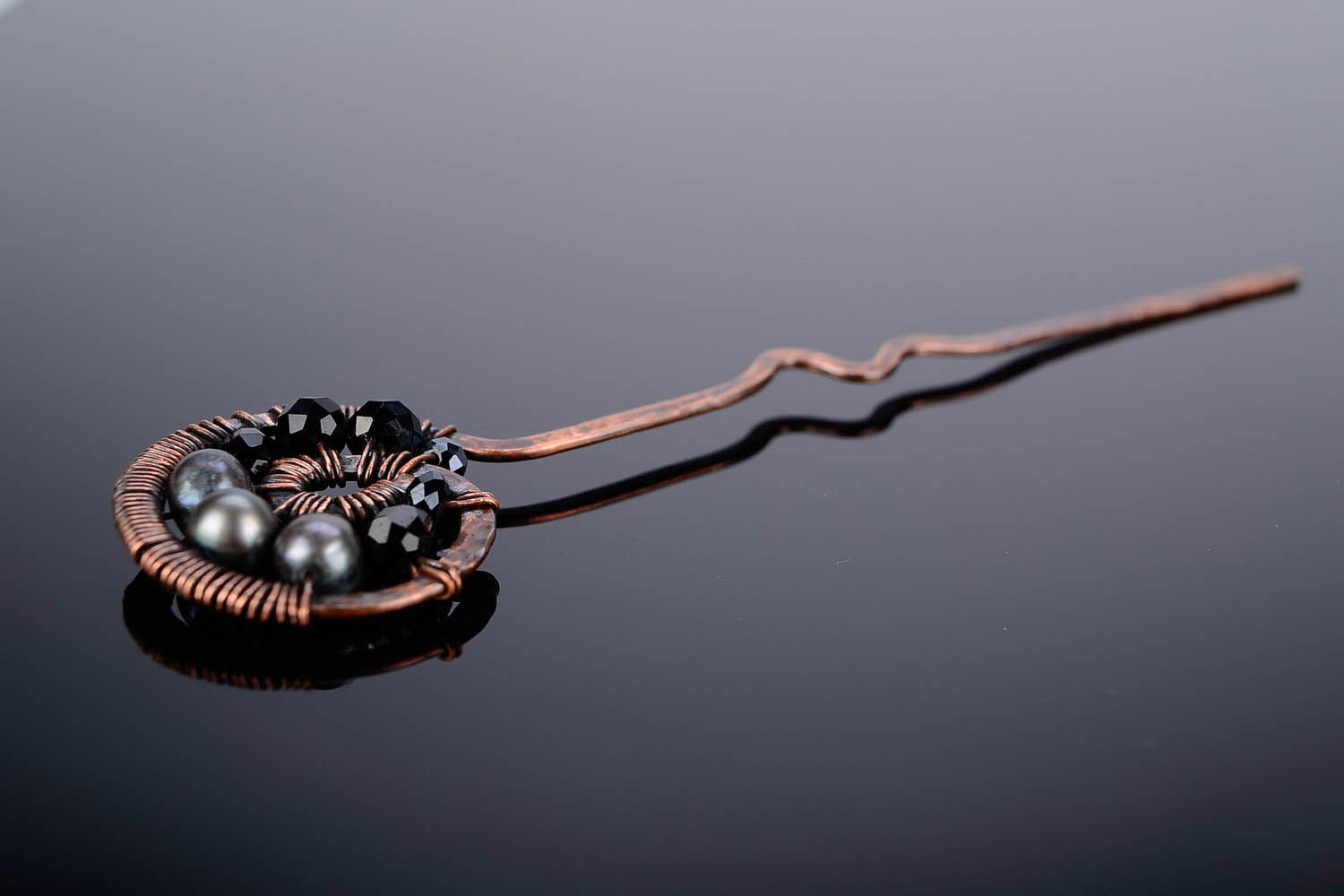 Hairpin with black pearl and crystal photo 2