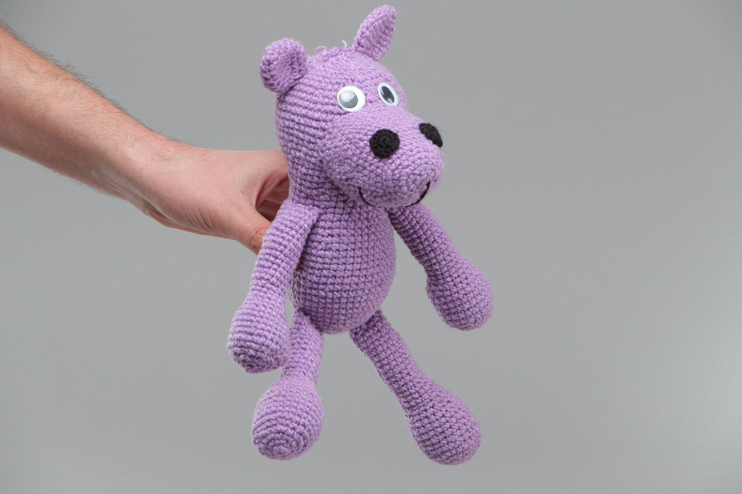 Petite peluche tricotée au crochet en forme d'hippopotame lilas faite main photo 5
