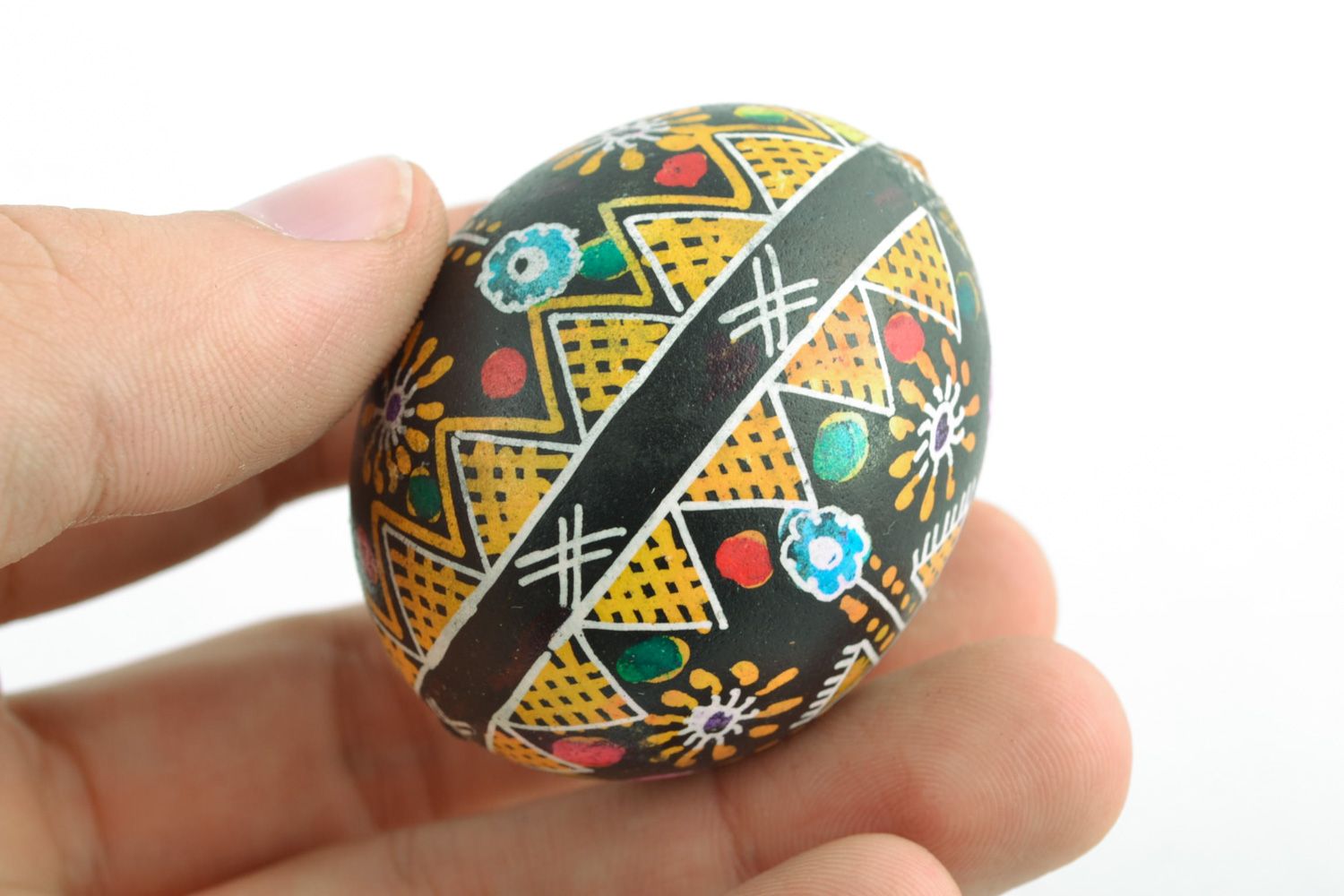 Handmade traditional Easter egg painted using wax technique for interior decor photo 2