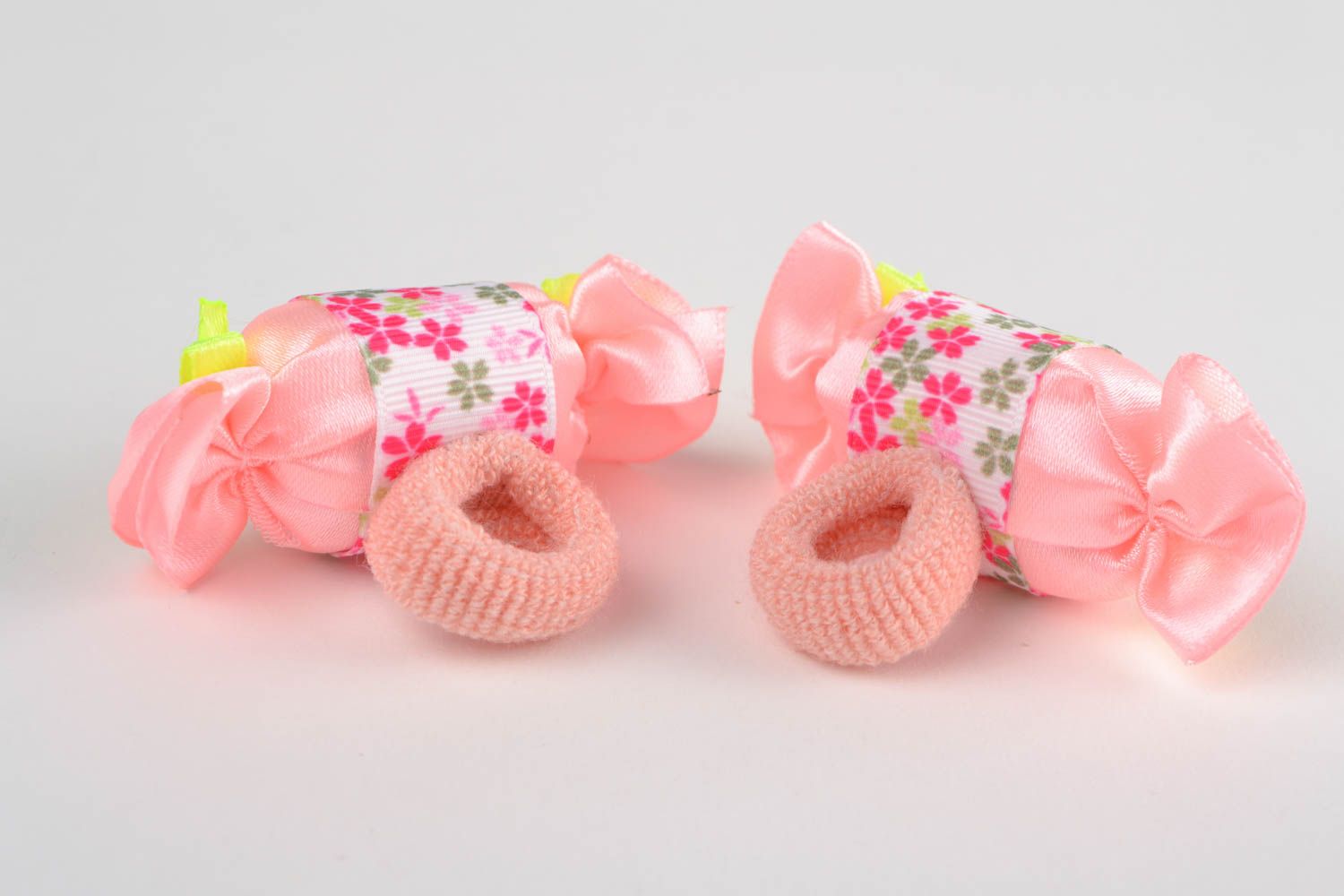 Beautiful handmade pink textile hair ties 2 pieces for children Candies photo 4
