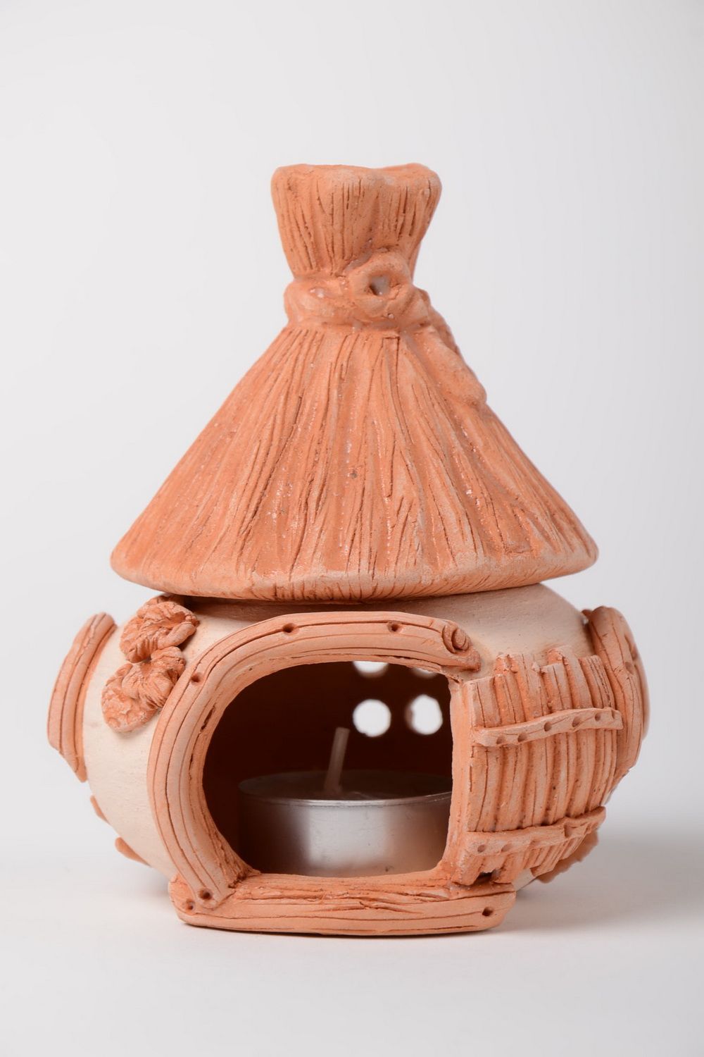 Глиняная аромалампа подсвечник ручной работы авторская красивая небольшая Домик фото 2