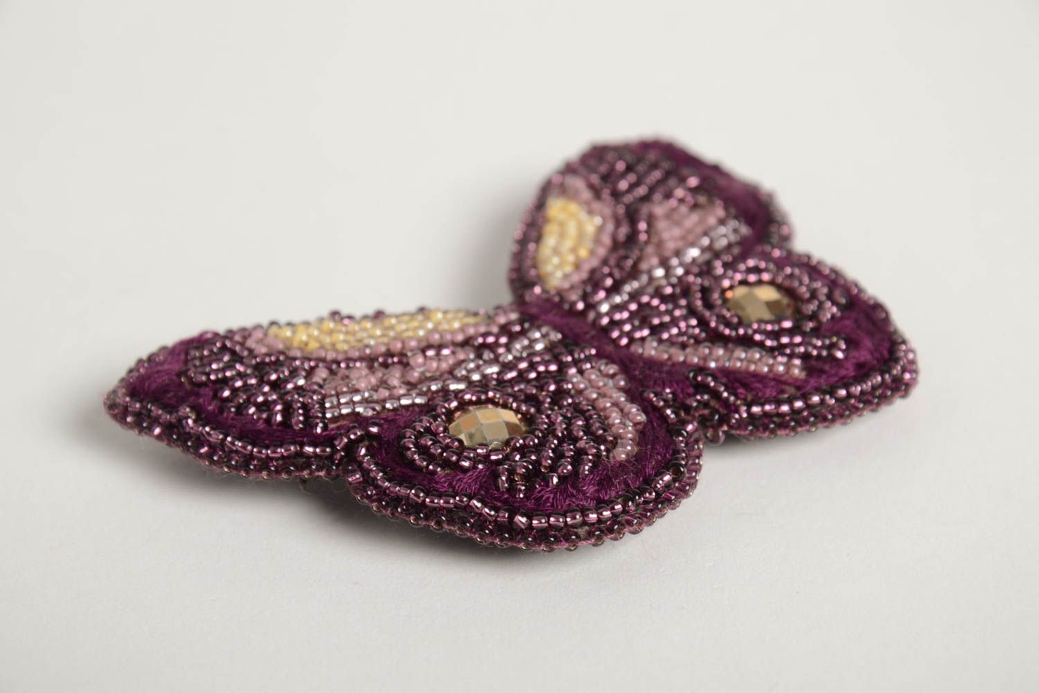 Handmade butterfly brooch unusual feminine brooch stylish beaded accessory photo 5
