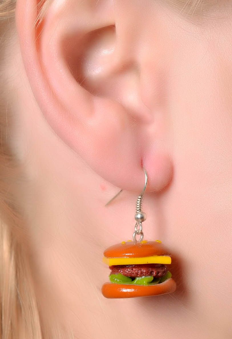 Boucles d'oreilles hamburgers faites main photo 5