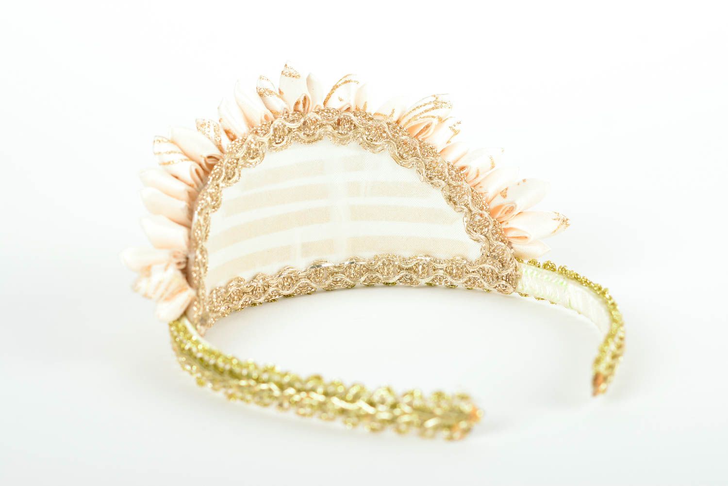 Handmade unusual accessory elegant beige hairband decoration for hair style photo 2