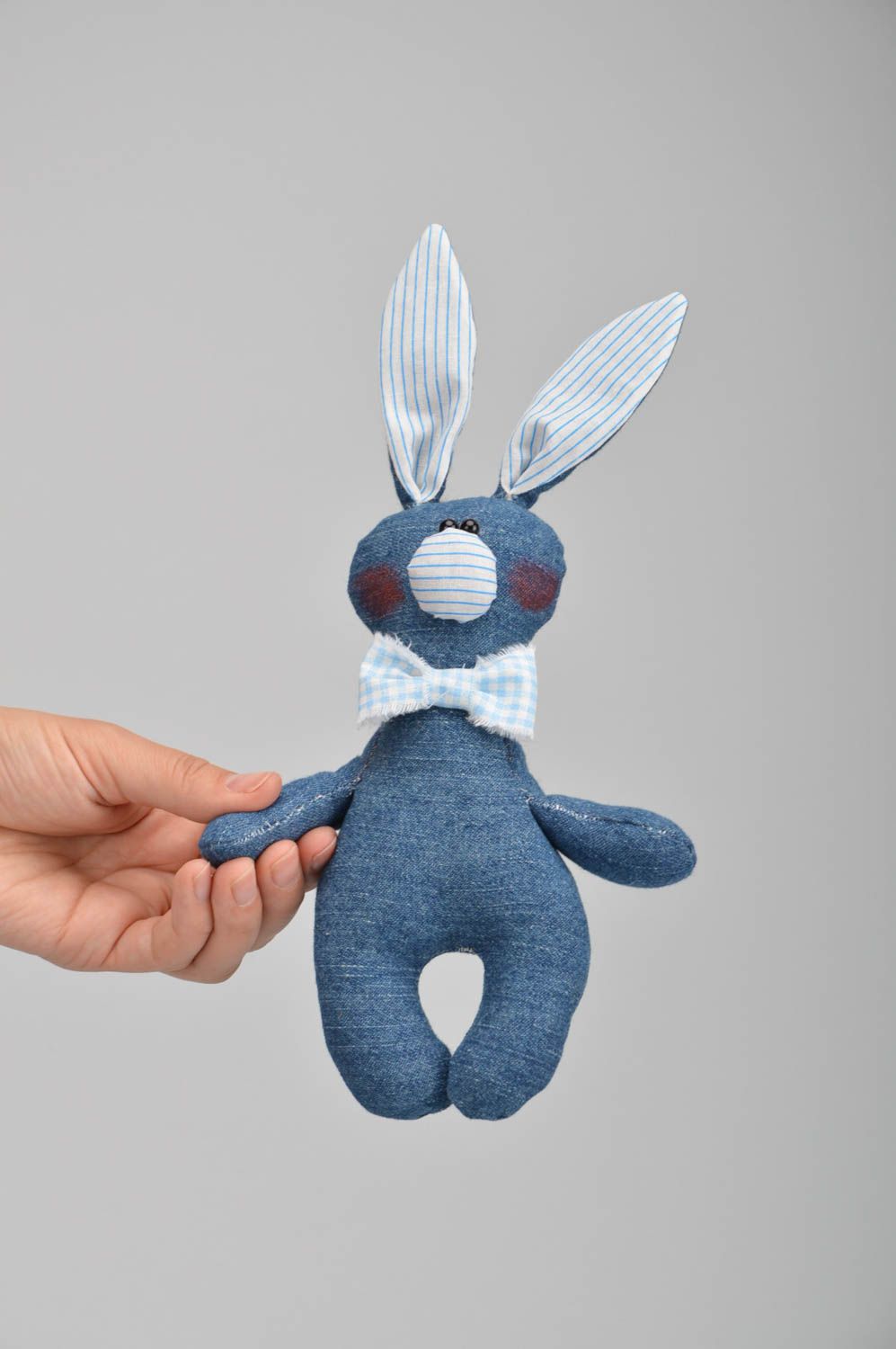 Handmade denim toy for children denim bunny doll present for home natural toy  photo 1