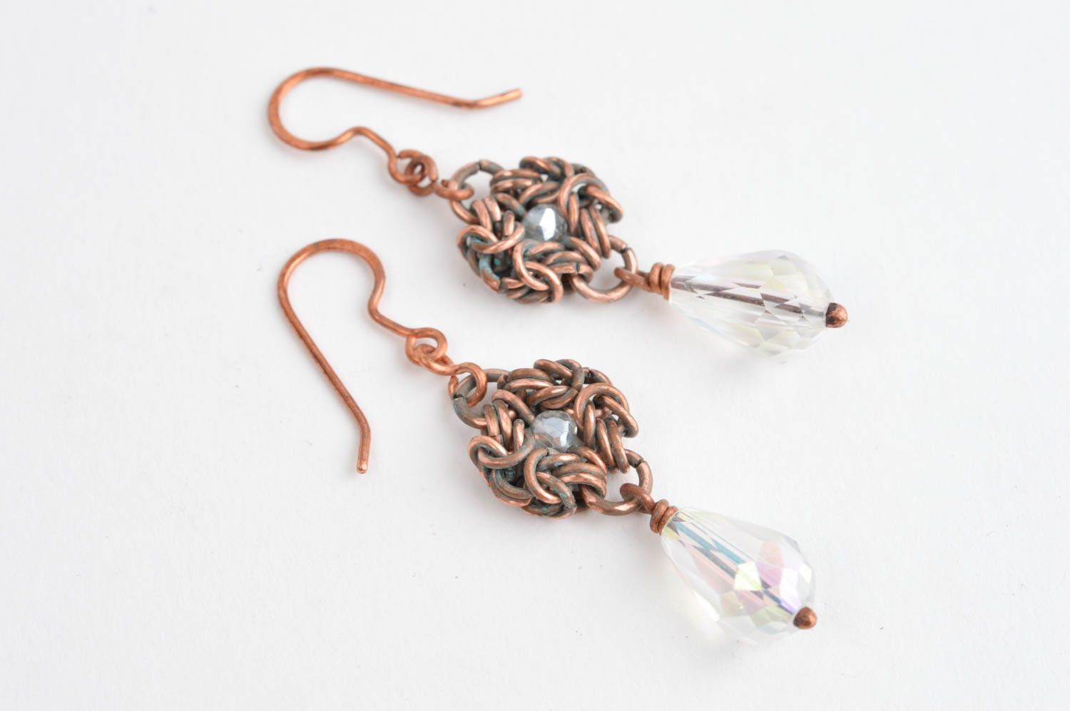 Copper earrings handmade wire wrap earrings metal earrings with charms for girls photo 3