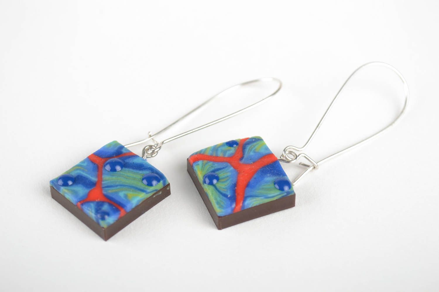 Handmade bright earrings made of polymer clay designer ear accessories for girls photo 2