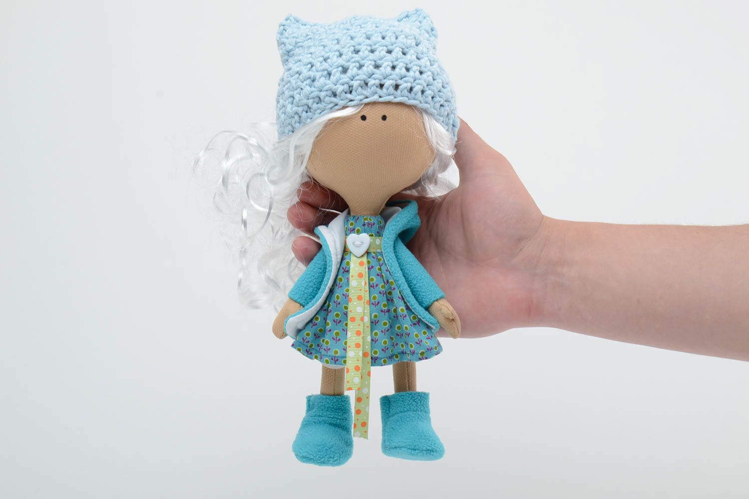 Künstlerische Interieur Puppe handmade aus Stoff Mädchen in blauer Kleidung für kleine Prinzessin foto 5