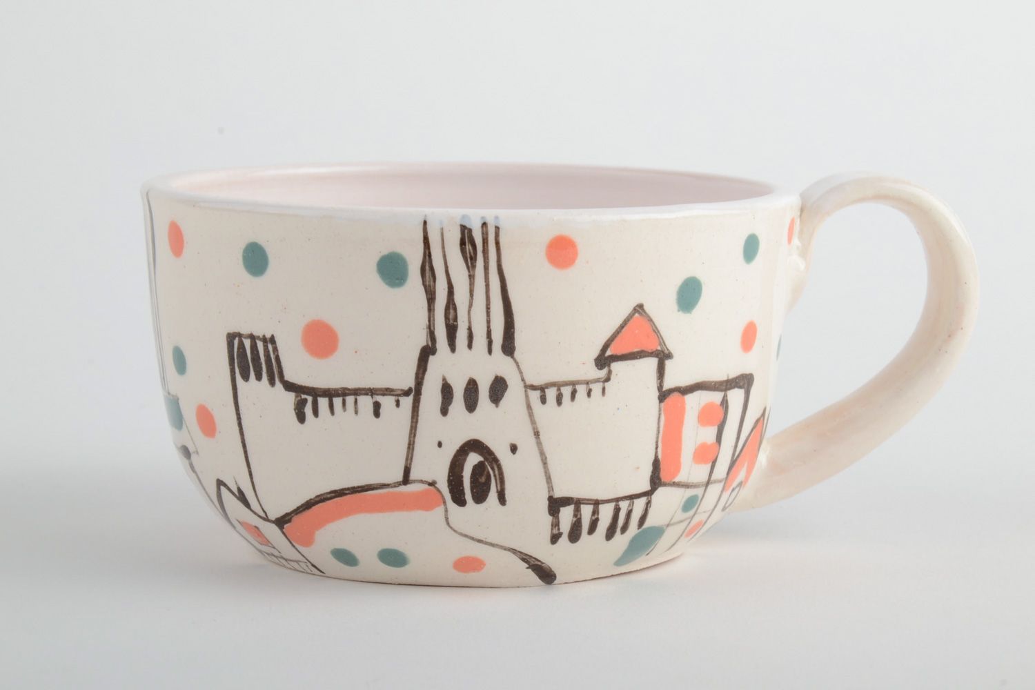 Ceramic cup for kids with kitty pattern in white and brown color 0,42 lb photo 2