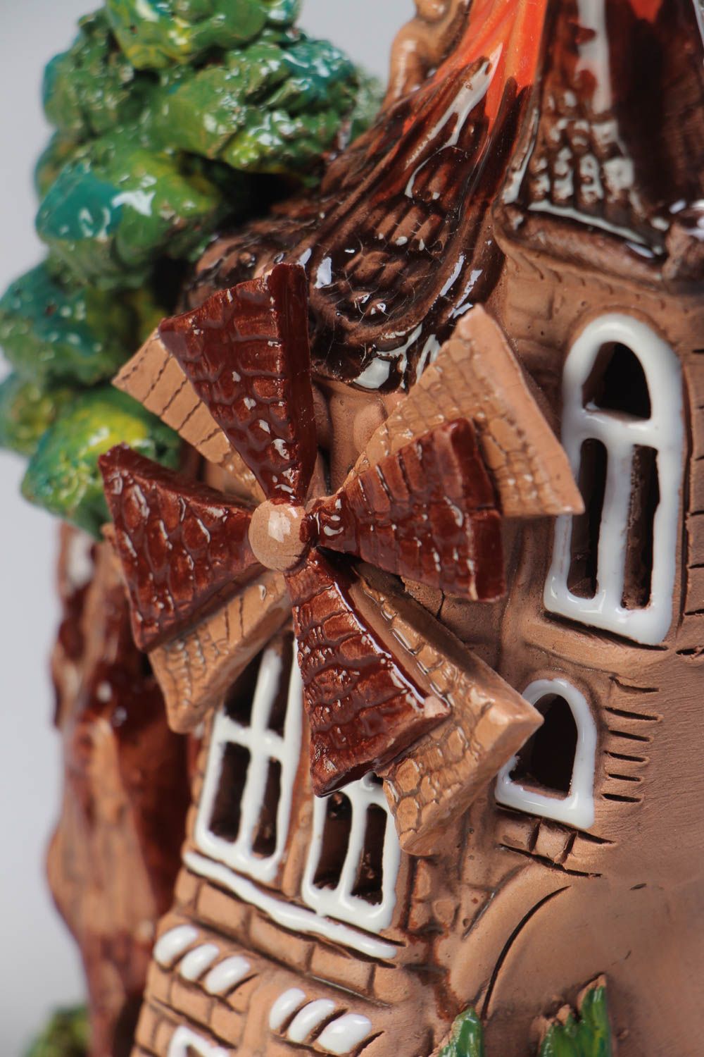 Dekorativer Haus Kerzenhalter aus Keramik handmade Schmuck für Interieur  foto 4