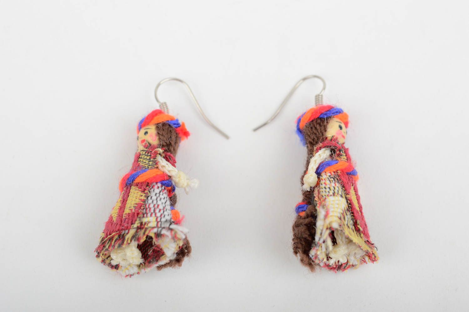 Серьги из ткани ручной работы красивые серьги куколки модные серьги оригинальные фото 3