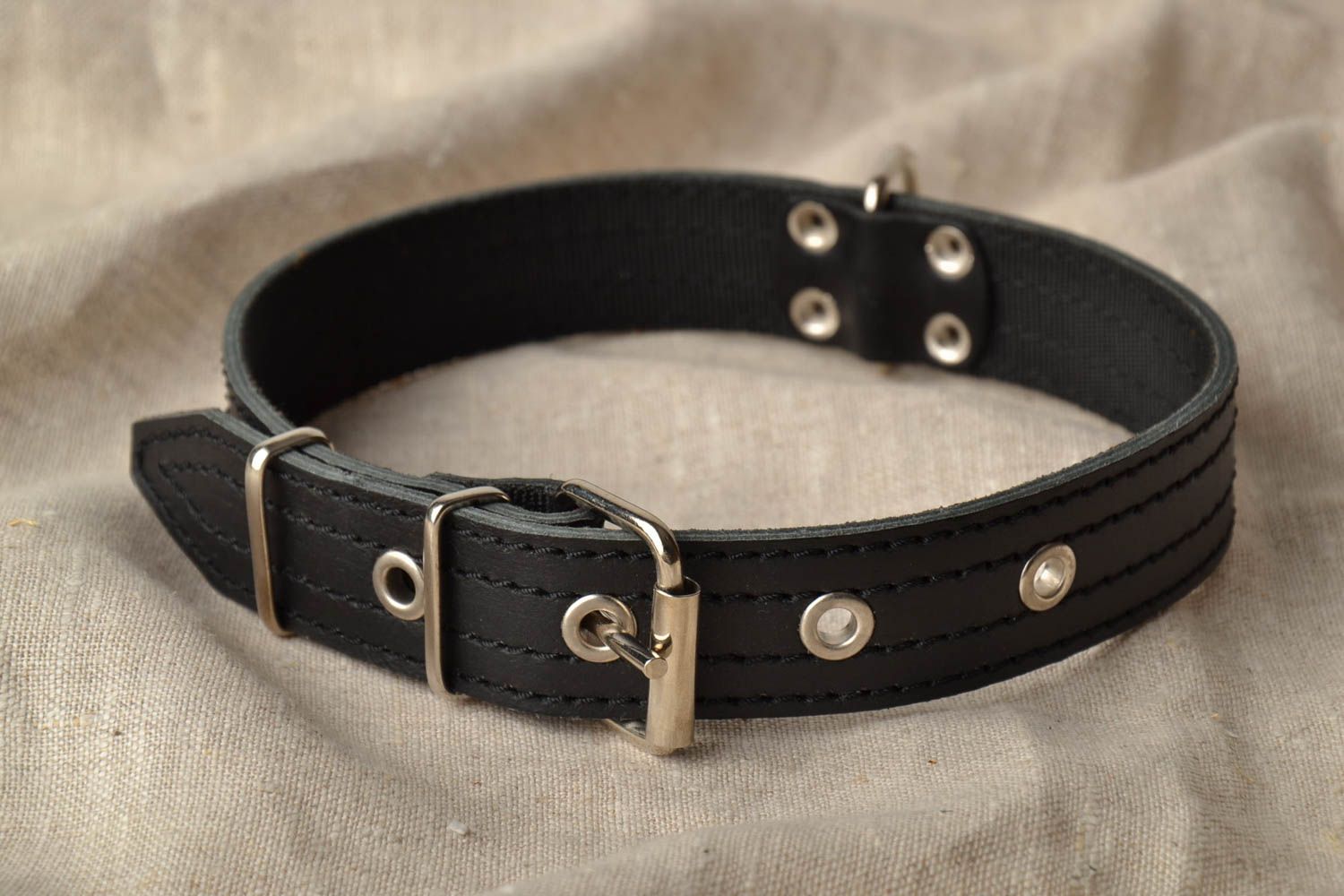 Black genuine leather collar photo 1