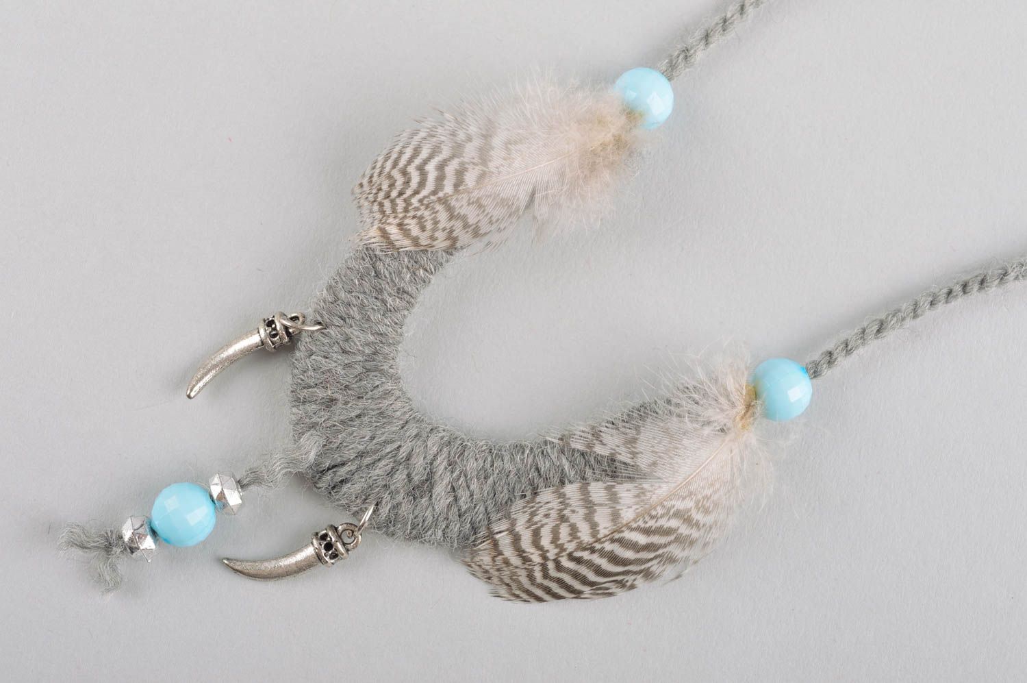 Handmade stylish pendant unusual pendant with feather cute neck accessory photo 2