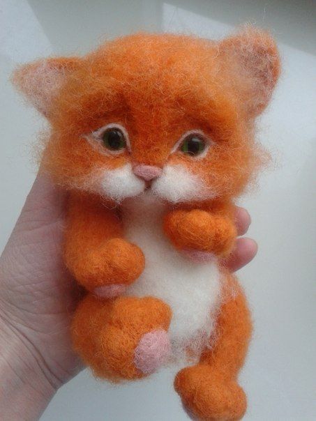 Beautiful handmade felted wool toy Fluffy Red Kitten photo 6