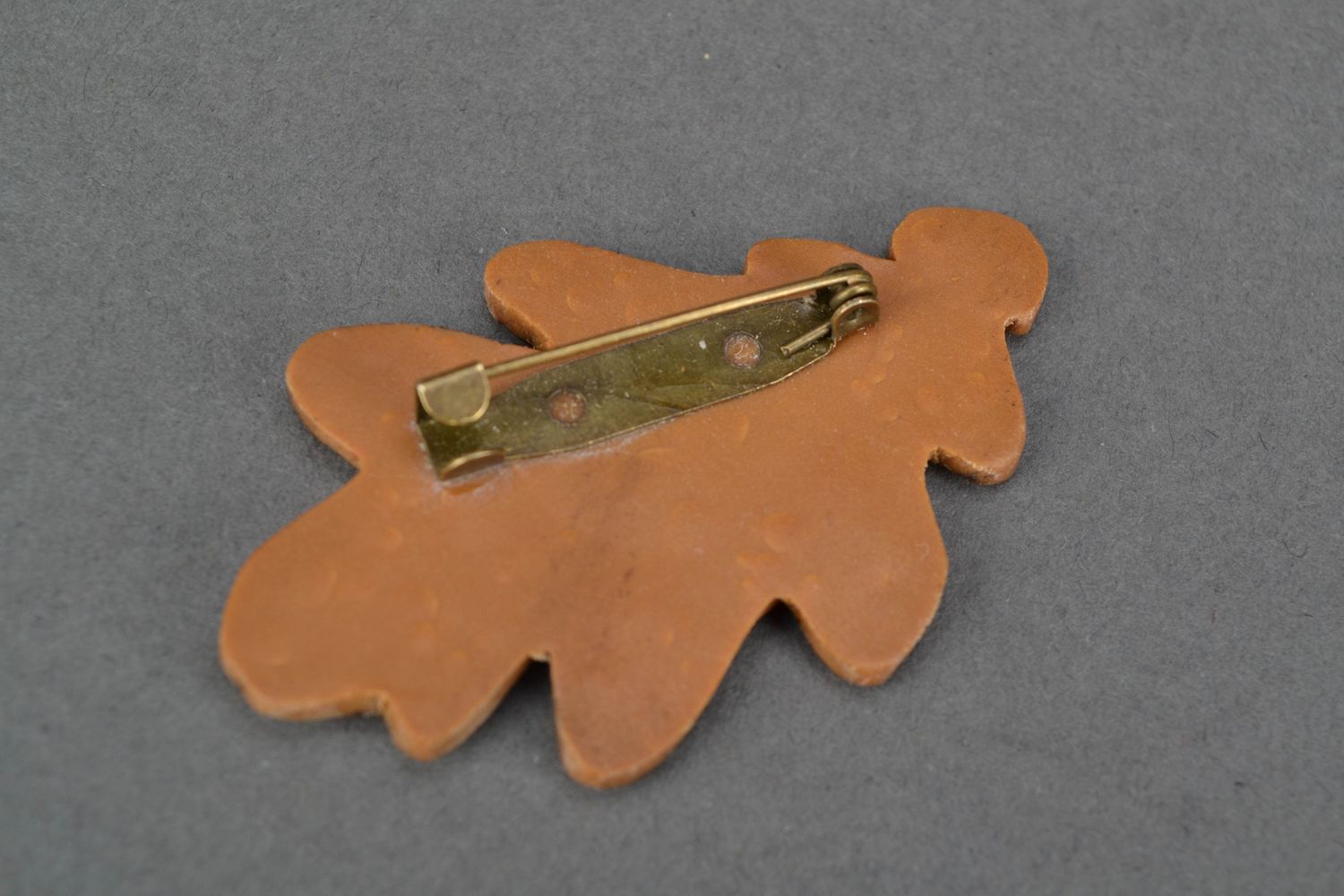 Polymer clay brooch in the shape of oak leaf photo 4