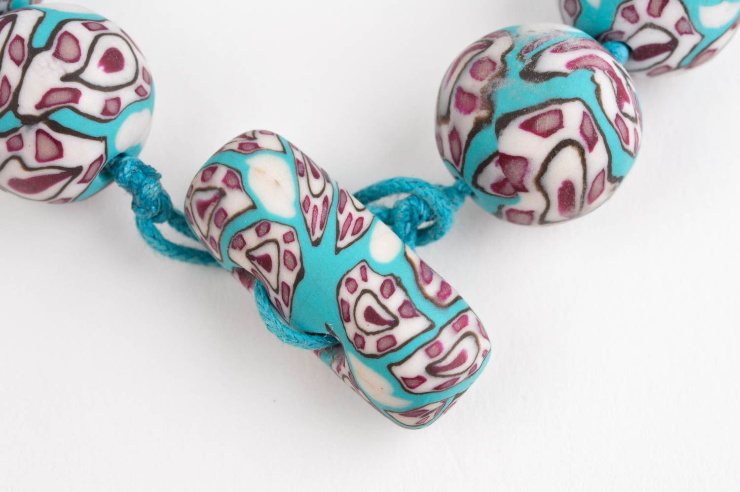 Collier pâte polymère Bijou fait main bleu à motifs original Cadeau pour femme photo 4