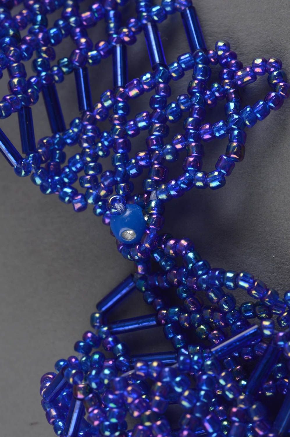 Ожерелье из бисера ручной работы авторское красивое синее широкое женское фото 4
