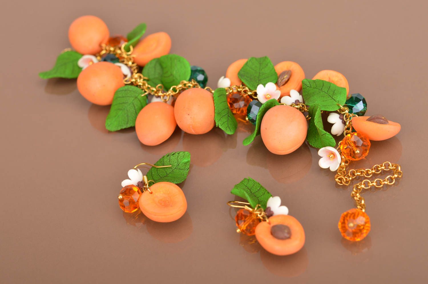 Bracelet boucles d'oreilles Bijoux fait main avec abricots Cadeau femme 2 pièces photo 2