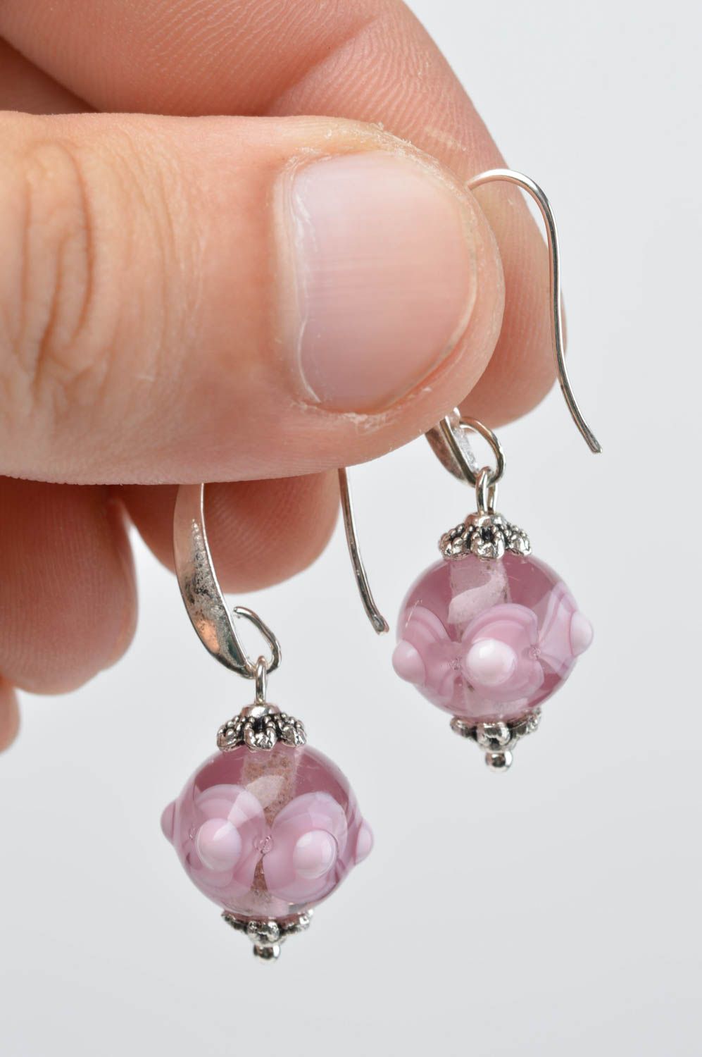 Pink glass earrings female handmade earrings glass accessory cute present photo 5
