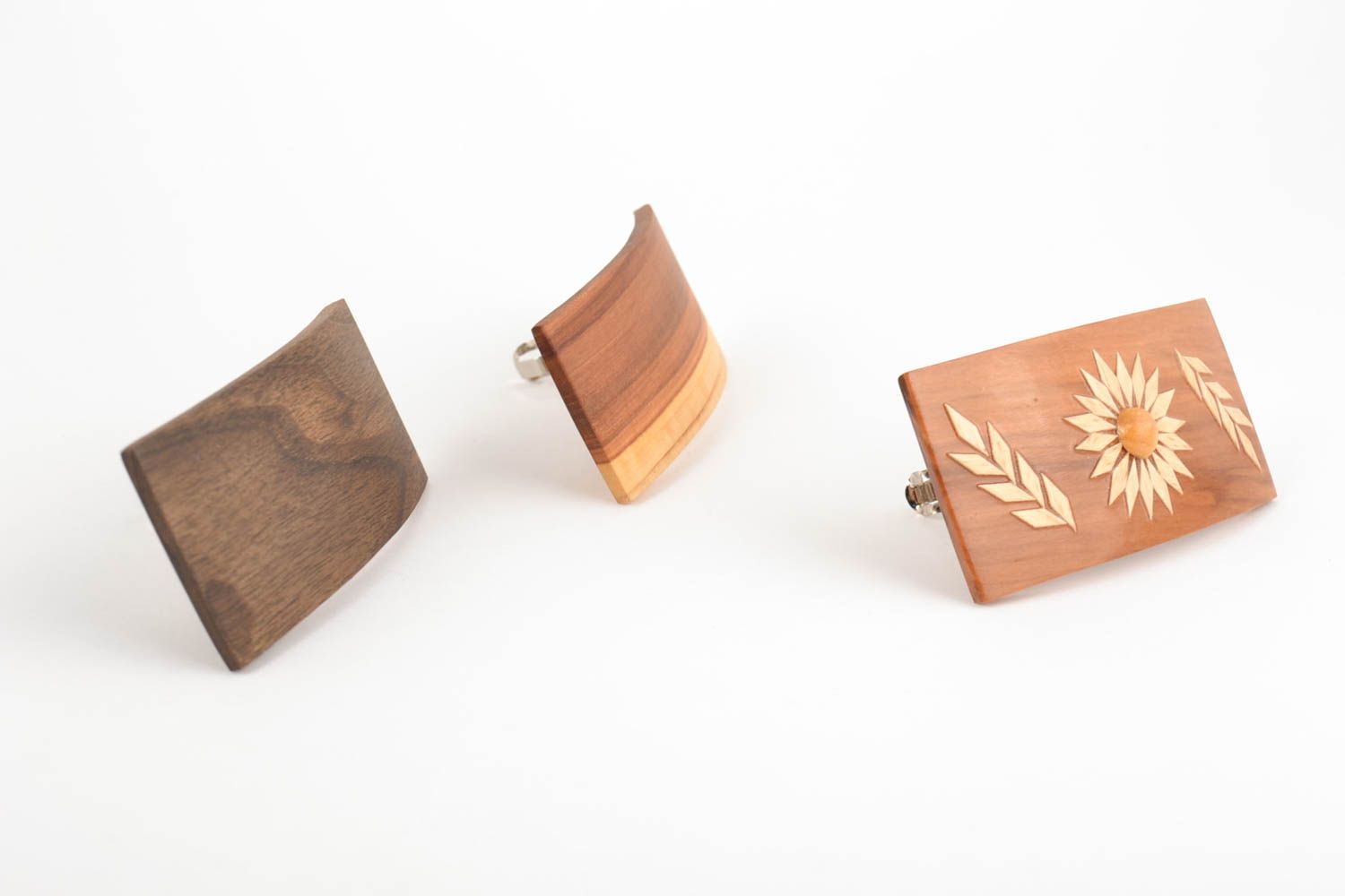 Beautiful handmade wooden hair jewel clips set 3 pieces of rectangular shape photo 4