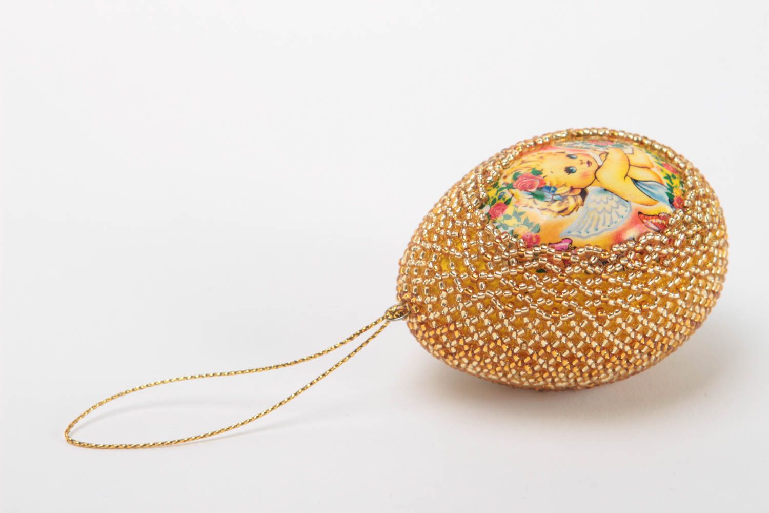 Figurine décorative fait main Oeuf décoratif Cadeau original perles de rocaille photo 2