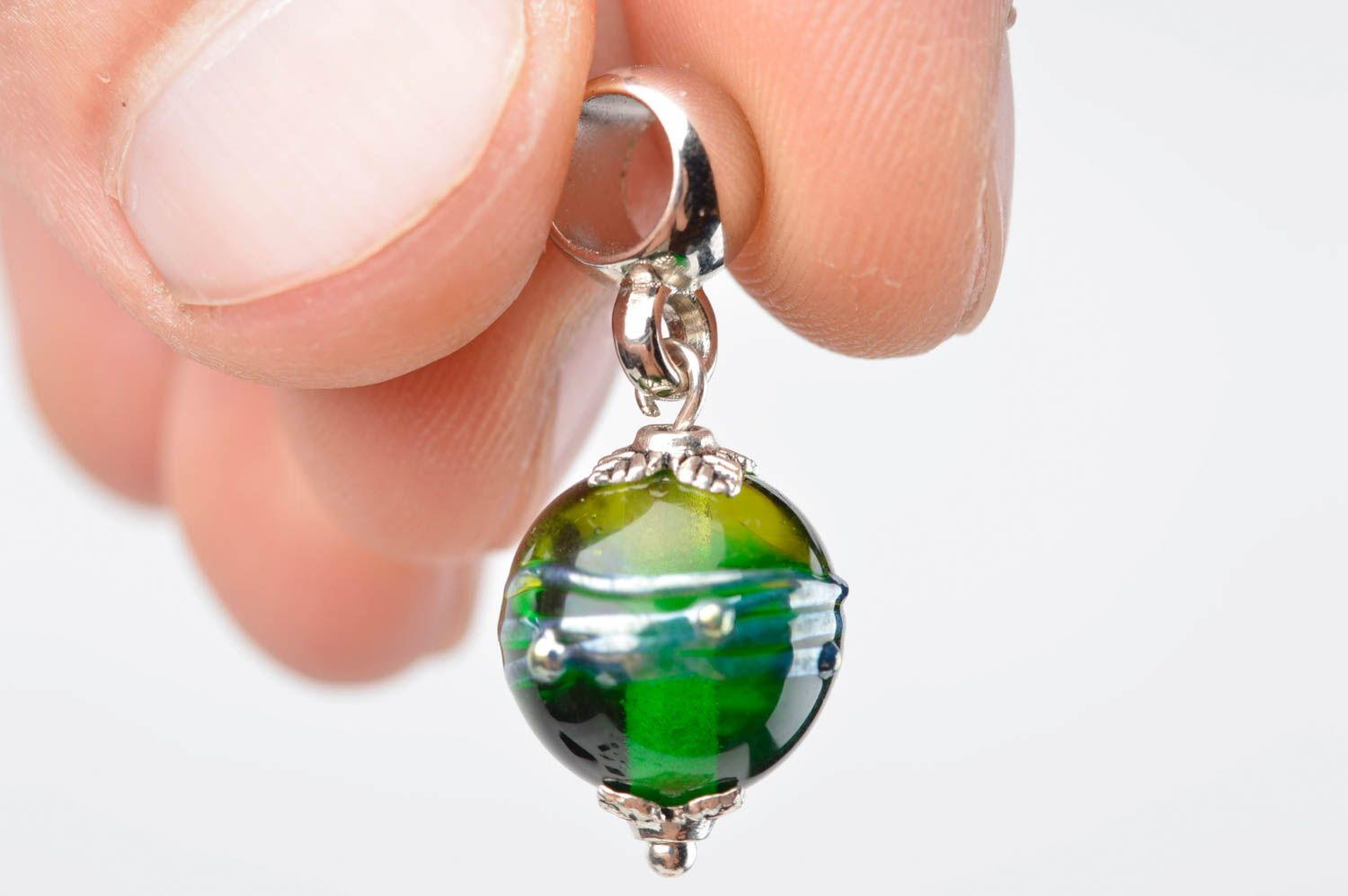 Handmade pendant women necklace glass pendant lampwork pendant green bead  photo 5