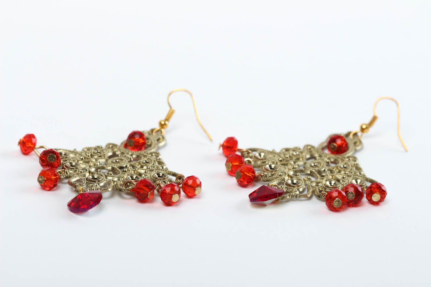 Handmade Kristall Ohrringe ausgefallener Ohrschmuck Accessoire für Frauen rot  foto 3