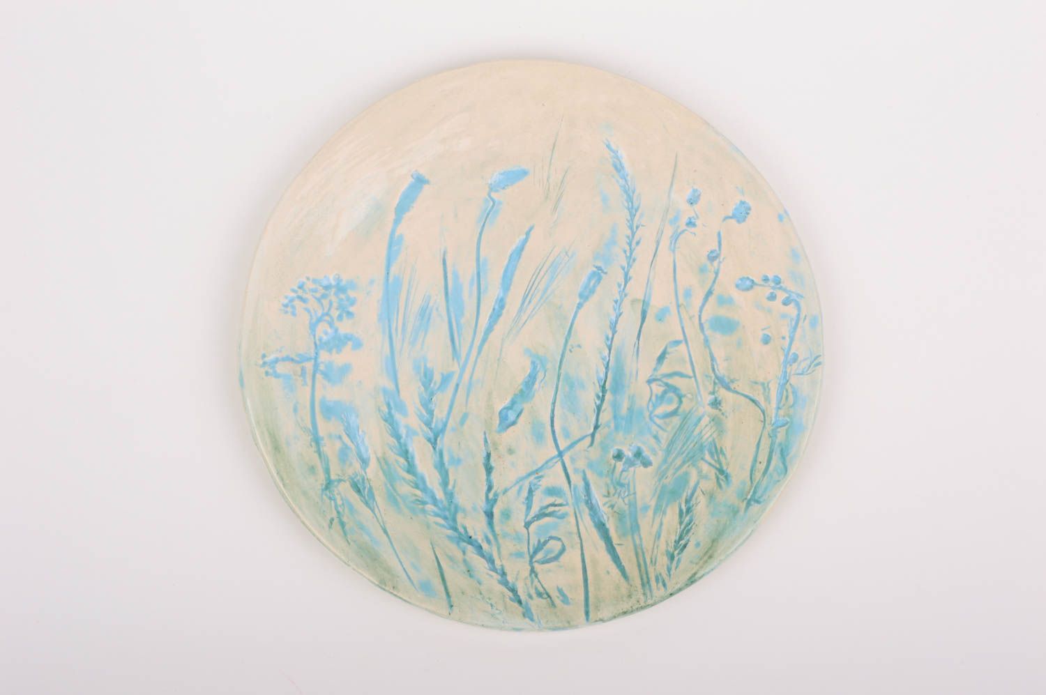 Schöner keramischer Ethno Deko Teller aus Ton mit Pflanzenornament handgefertigt foto 1