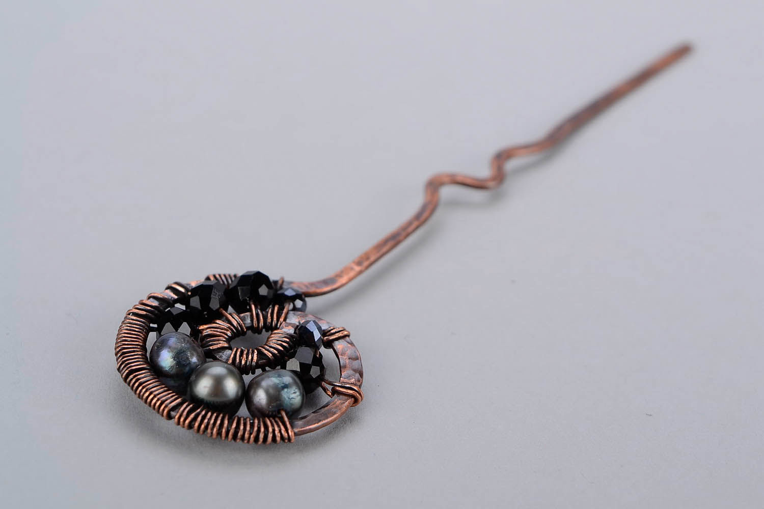 Hairpin with black pearl and crystal photo 1