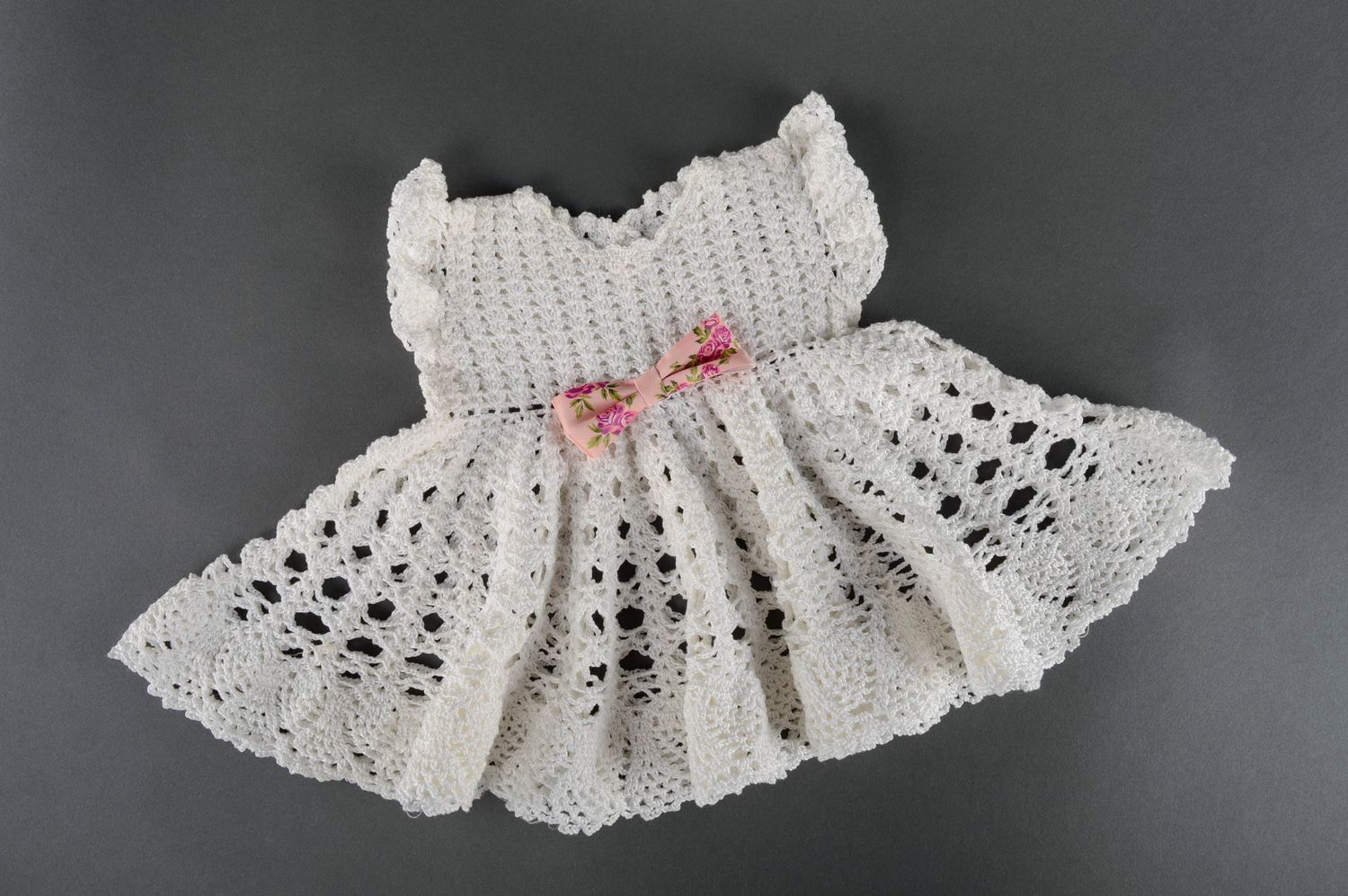 Robe tricotée pour enfant ajourée blanche  photo 1