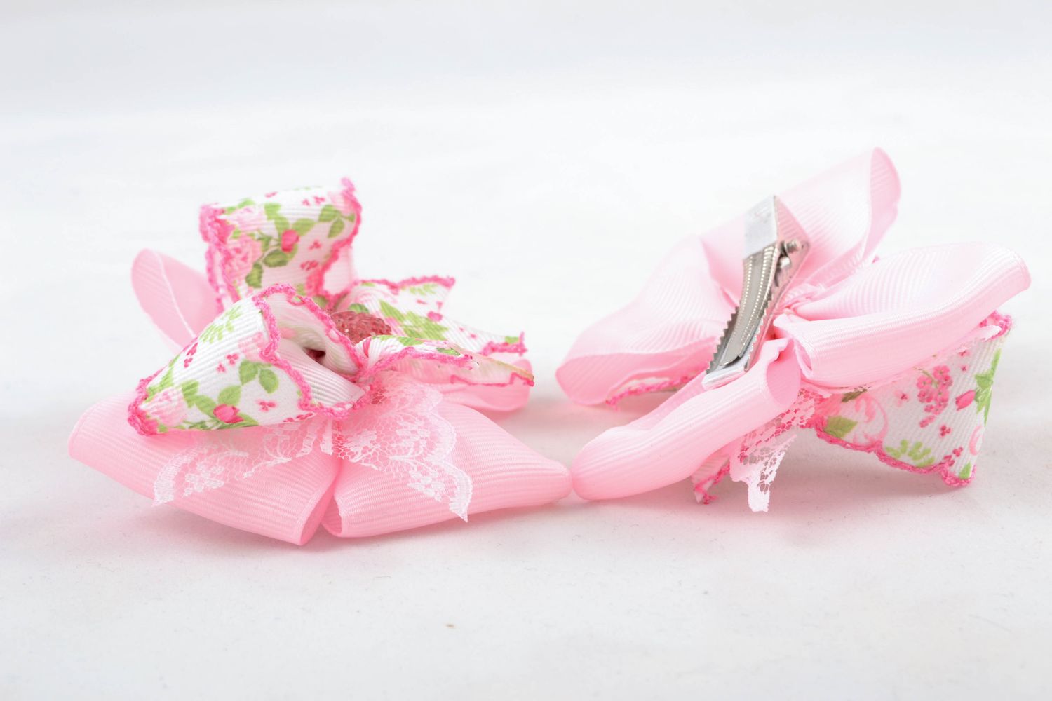 Pink bow hair clips for little girl photo 5