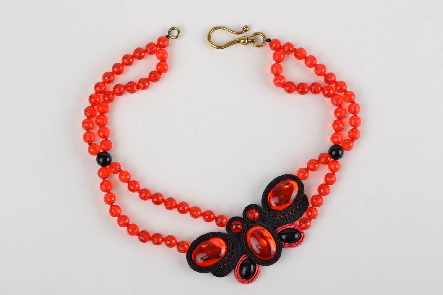 Handmade designer soutache necklace with plastic beads photo 2