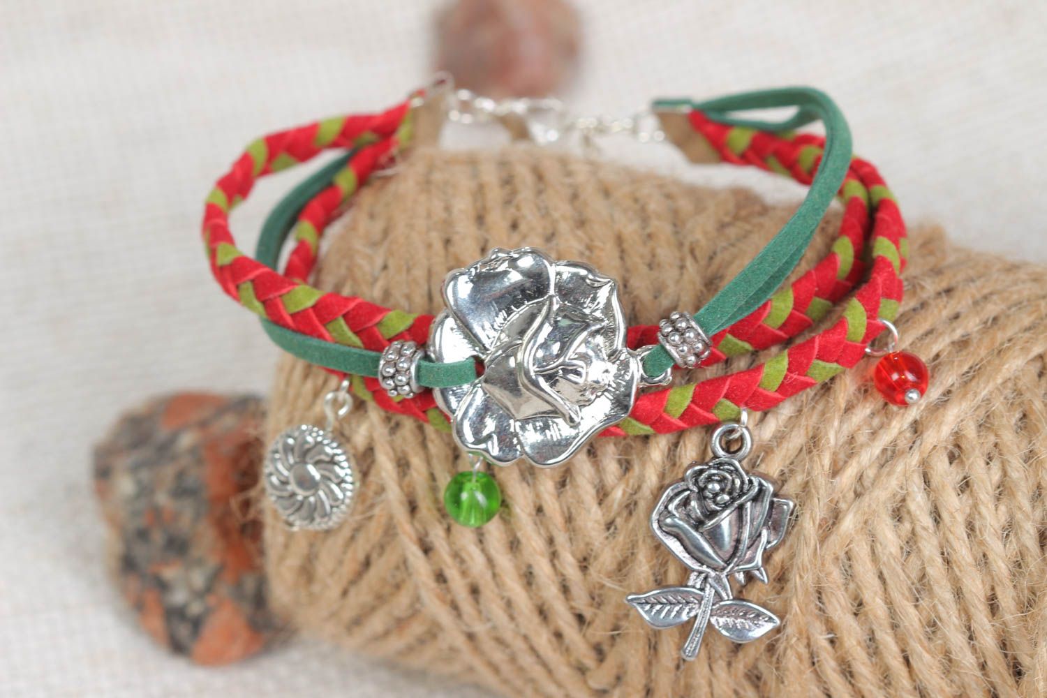 Designer female bracelet handmade leather accessory cute woven red jewelry photo 1