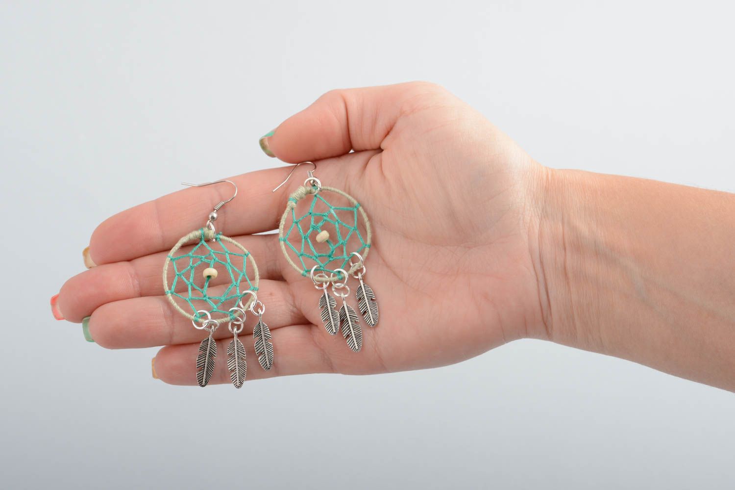 Handmade cute stylish beautiful round long earrings amulets Dreamcatcher photo 5