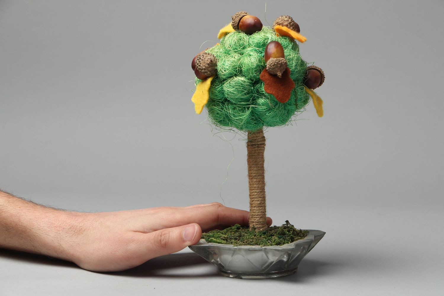 Topiario albero decorativo fatto a mano di sisal alberello della felicità foto 4
