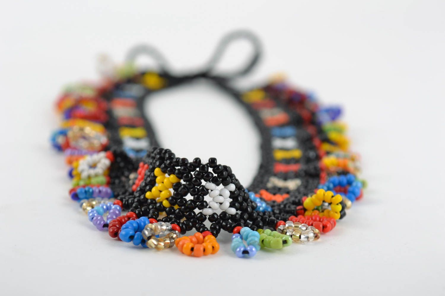 Handmade designer evening festive bead woven women's necklace ethnic jewelry photo 3